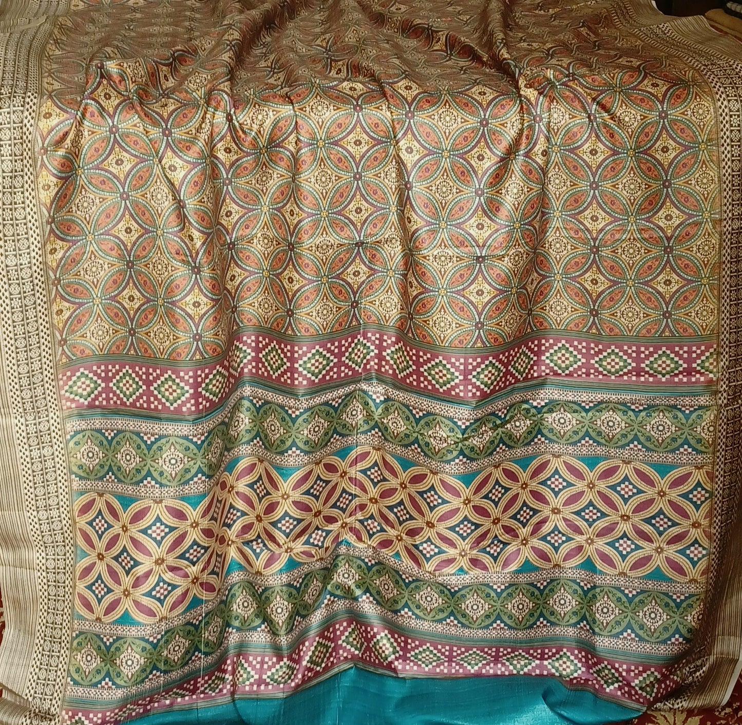 Multi-colour Semi Tussar Printed saree