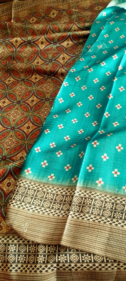 Multi-colour Semi Tussar Printed saree