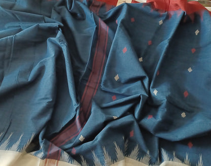 Indigo blue with ganga jamuna red/white border Ponduru Handspun Handwoven cotton Saree