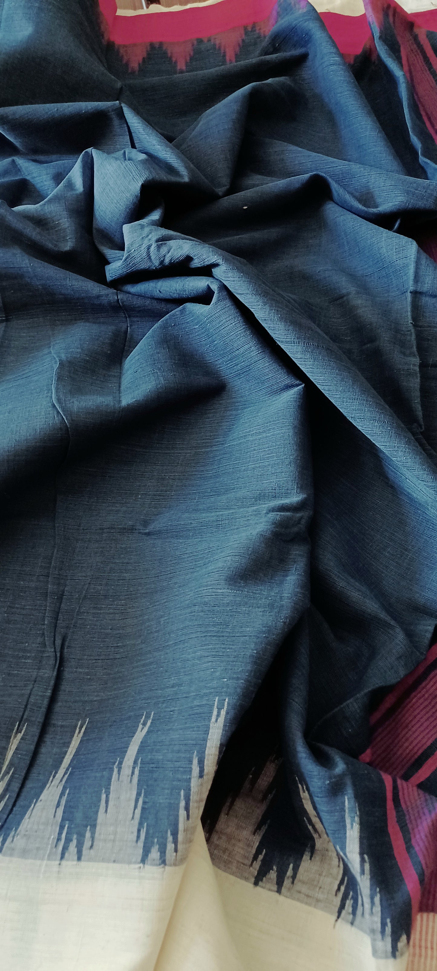 Indigo blue with ganga jamuna red/white border Ponduru Handspun Handwoven cotton Saree