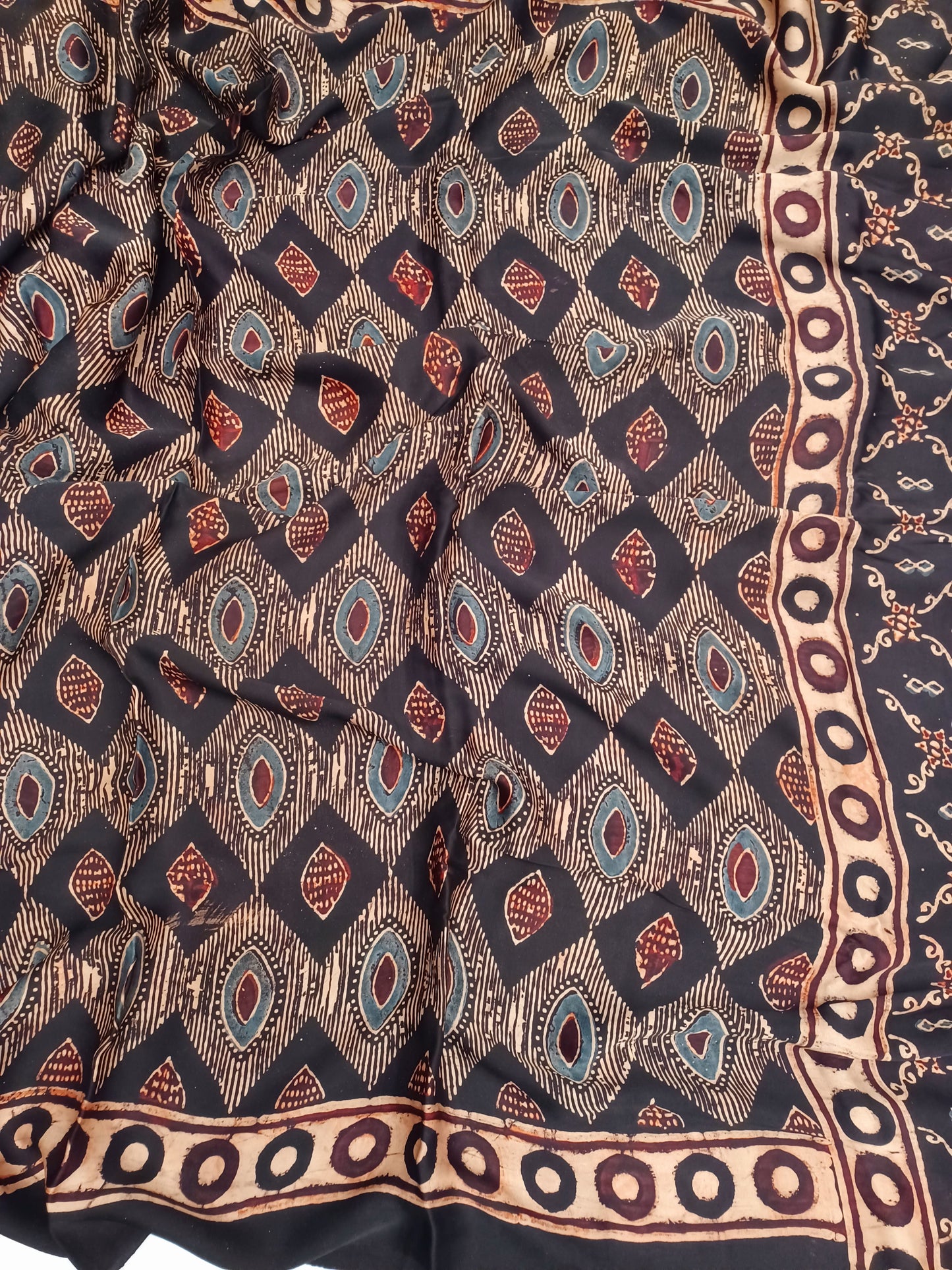 Black - Modal Silk Ajrakh handblock print saree