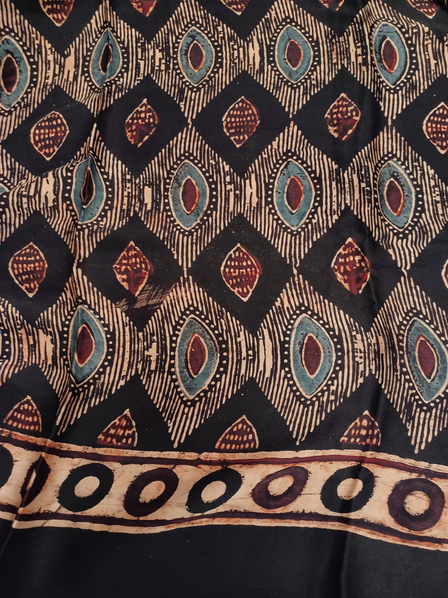 Black - Modal Silk Ajrakh handblock print saree