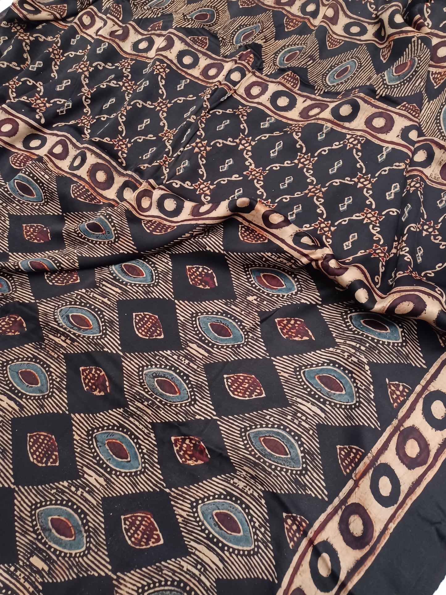 Black - Modal Silk Ajrakh handblock print saree