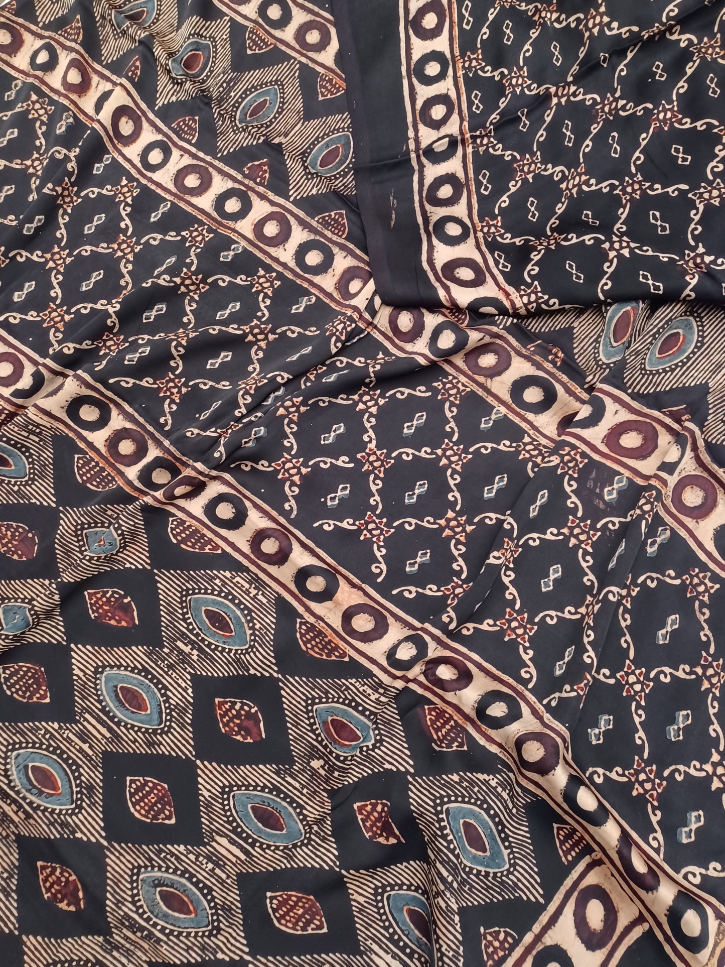 Black - Modal Silk Ajrakh handblock print saree