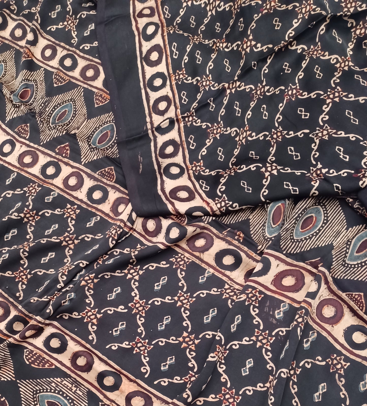 Black - Modal Silk Ajrakh handblock print saree