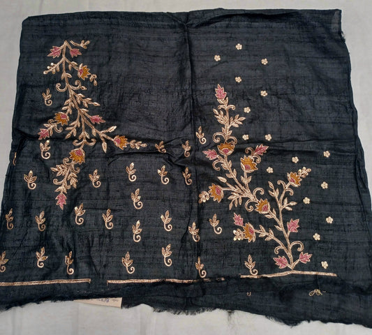 Black pure tussar silk blouse handcrafted with zardosi and french knot work