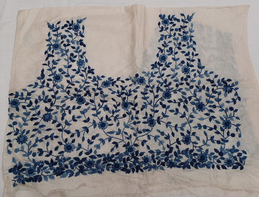 Off White pure tussar silk blouse handcrafted with french knot work