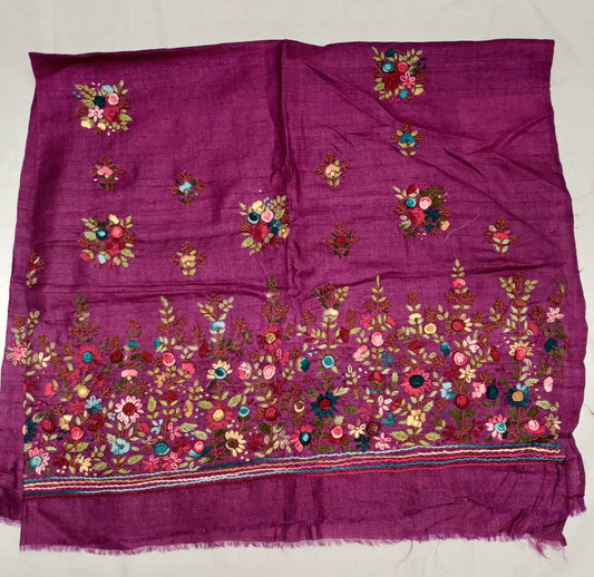 Magenta Pink pure tussar silk blouse handcrafted with french knot work