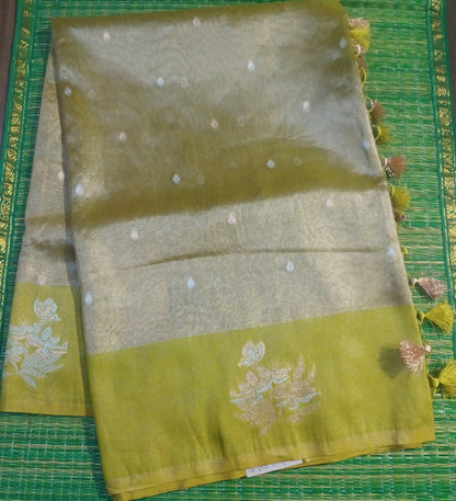 Mehendi Green Banaras tissue Blend Saree