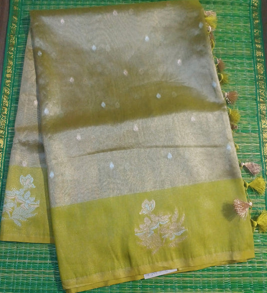 Mehendi Green Banaras tissue Blend Saree