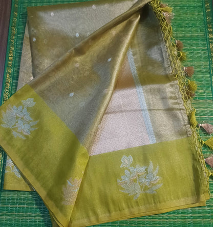Mehendi Green Banaras tissue Blend Saree