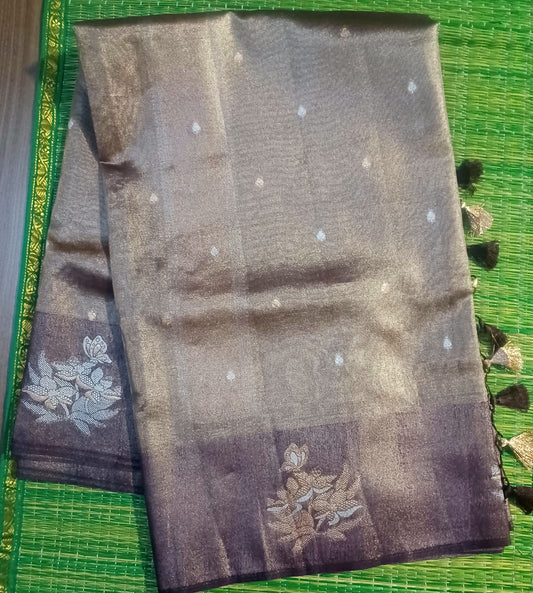 Chocolate Brown  Banaras tissue Blend Saree