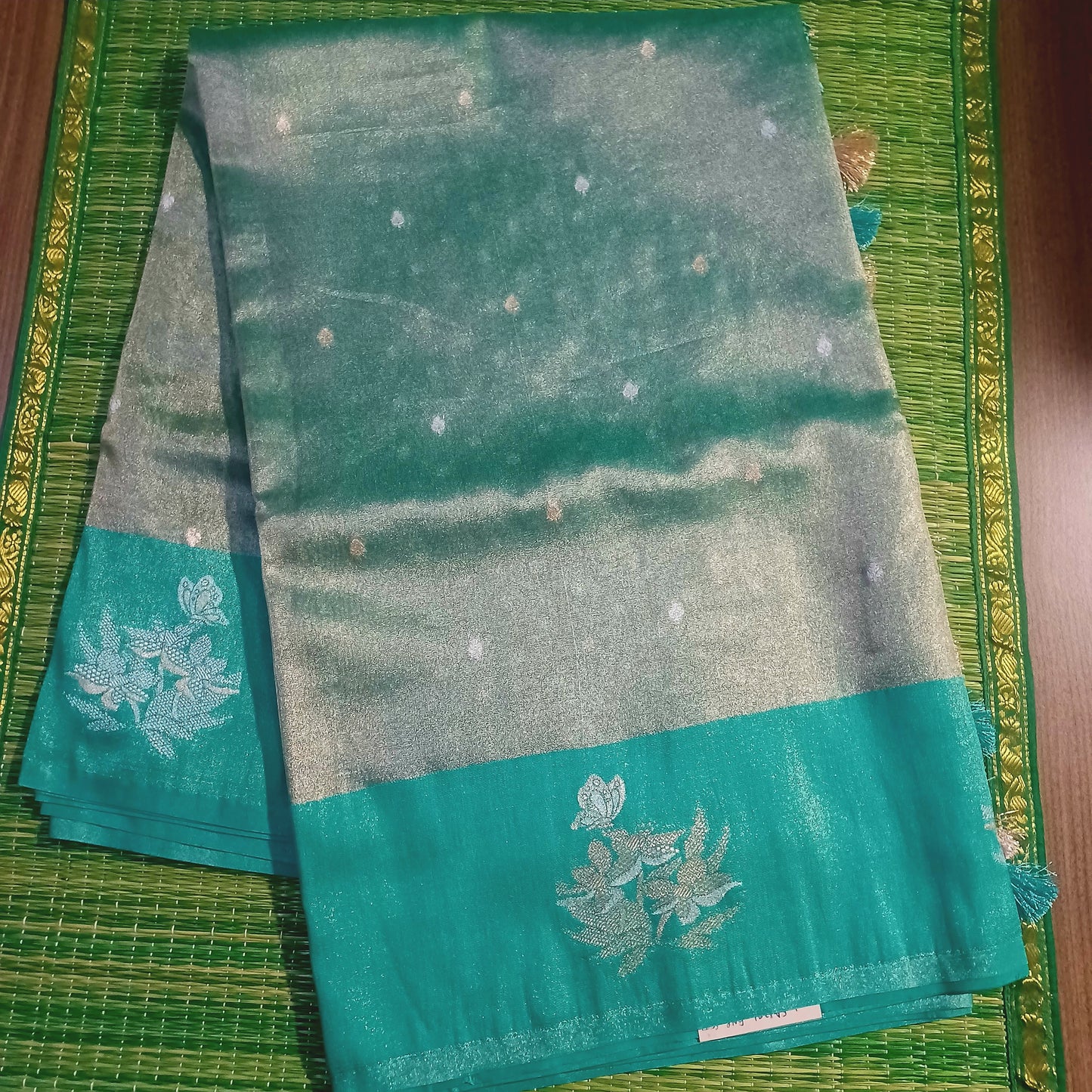 Cyan Blue  Banaras tissue Blend Saree