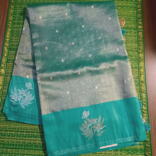Cyan Blue  Banaras tissue Blend Saree