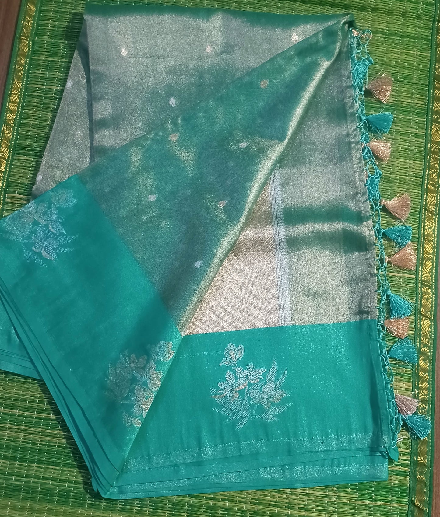 Cyan Blue  Banaras tissue Blend Saree
