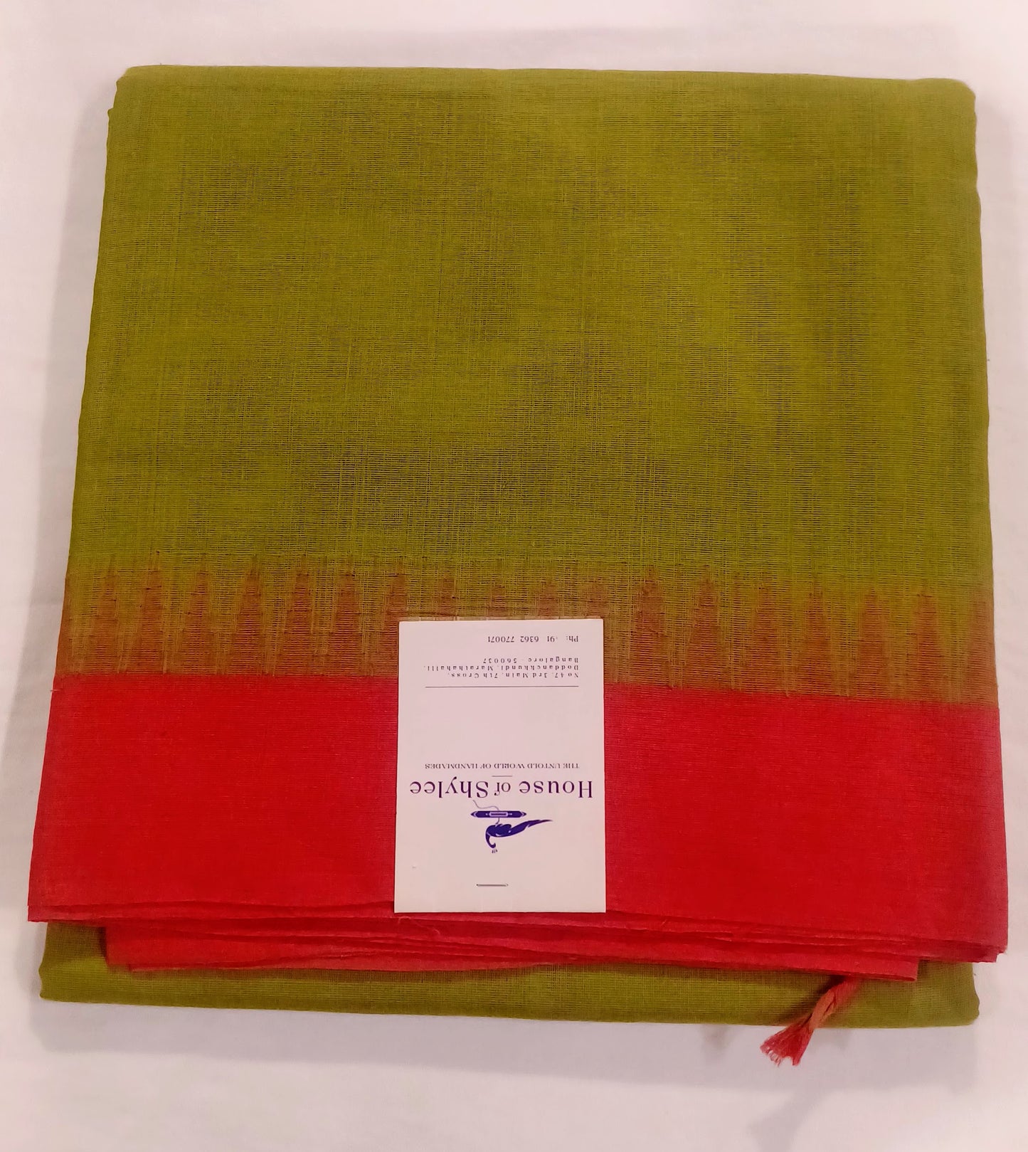 Green with Pink temple border Ponduru Handspun Handwoven cotton Saree