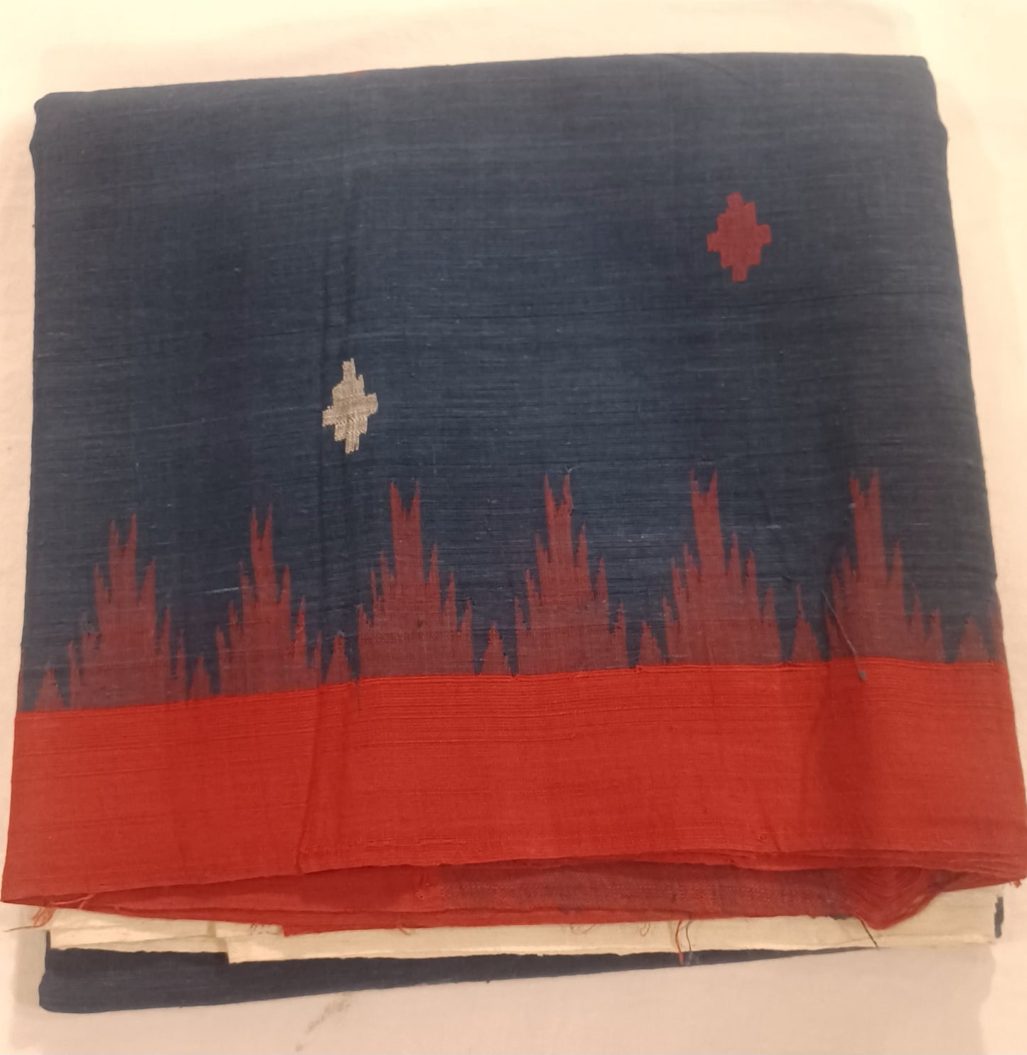 Indigo blue with ganga jamuna red/white border Ponduru Handspun Handwoven cotton Saree