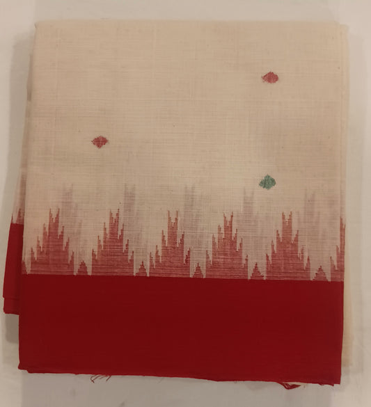 Off-White with Red border Ponduru Handspun Handwoven cotton Saree