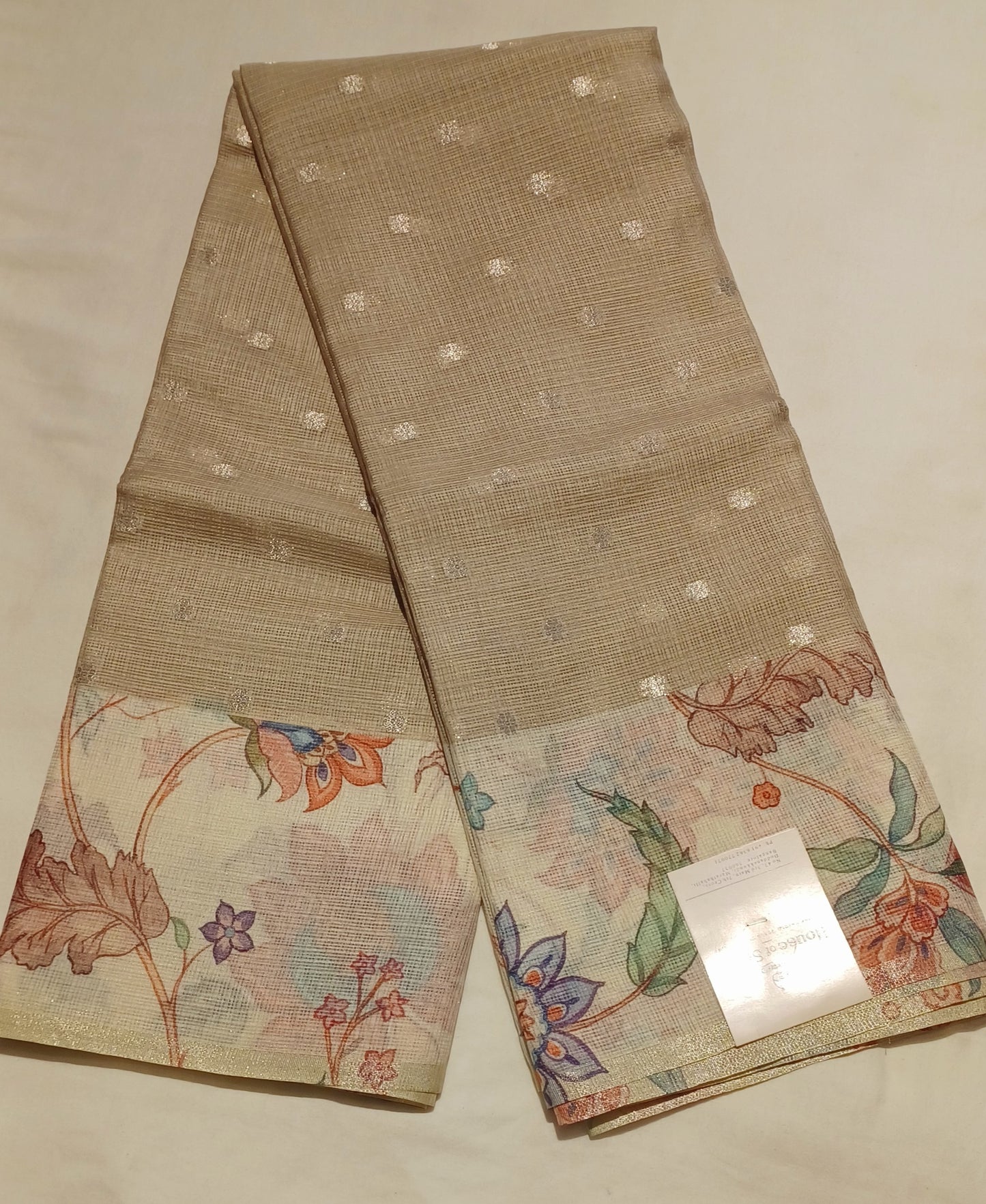 Pastel Taupe Soft Kota Silk (Blended) Digital Print Saree