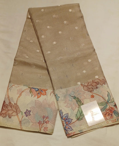 Pastel Taupe Soft Kota Silk (Blended) Digital Print Saree