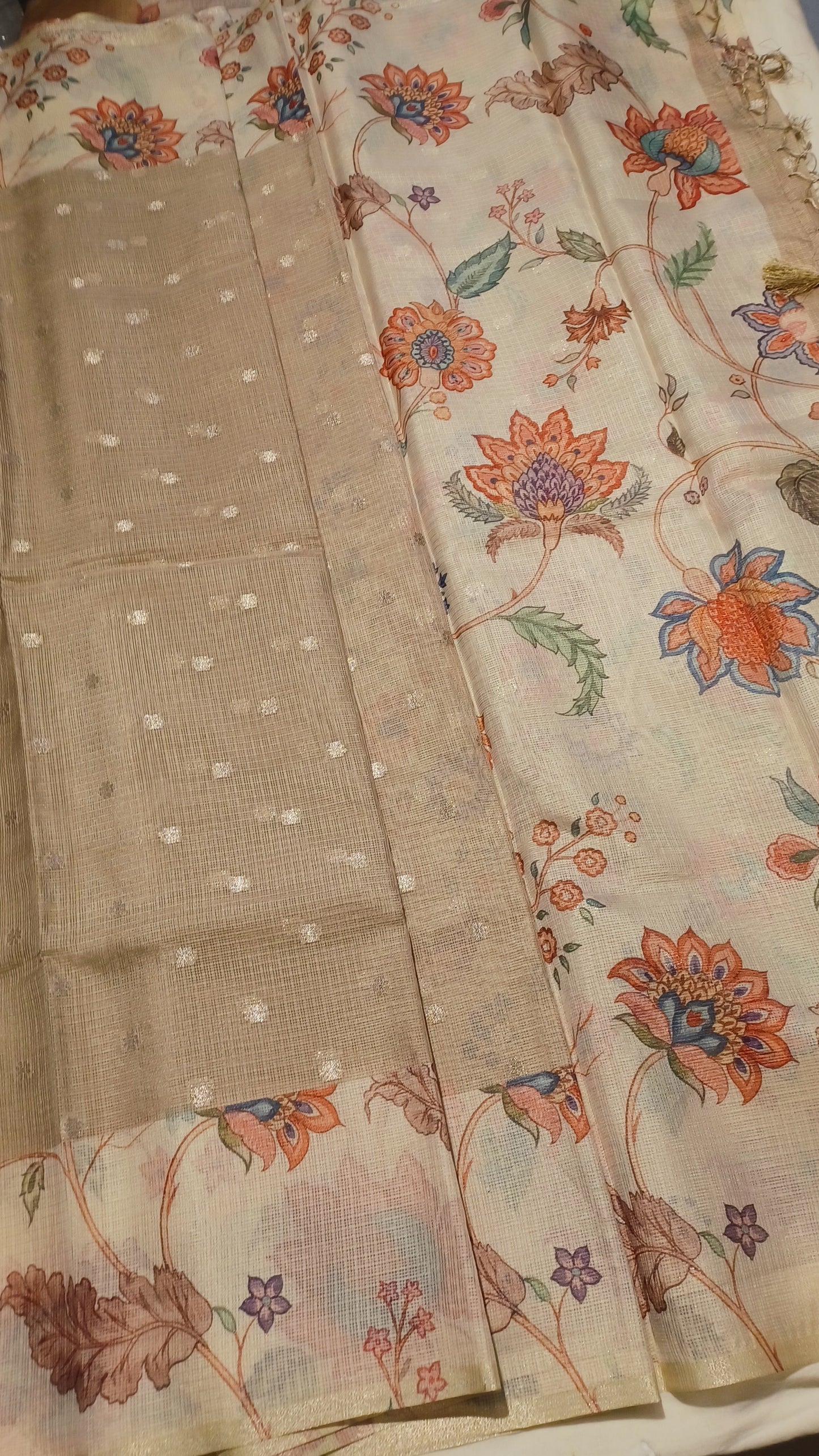 Pastel Taupe Soft Kota Silk (Blended) Digital Print Saree