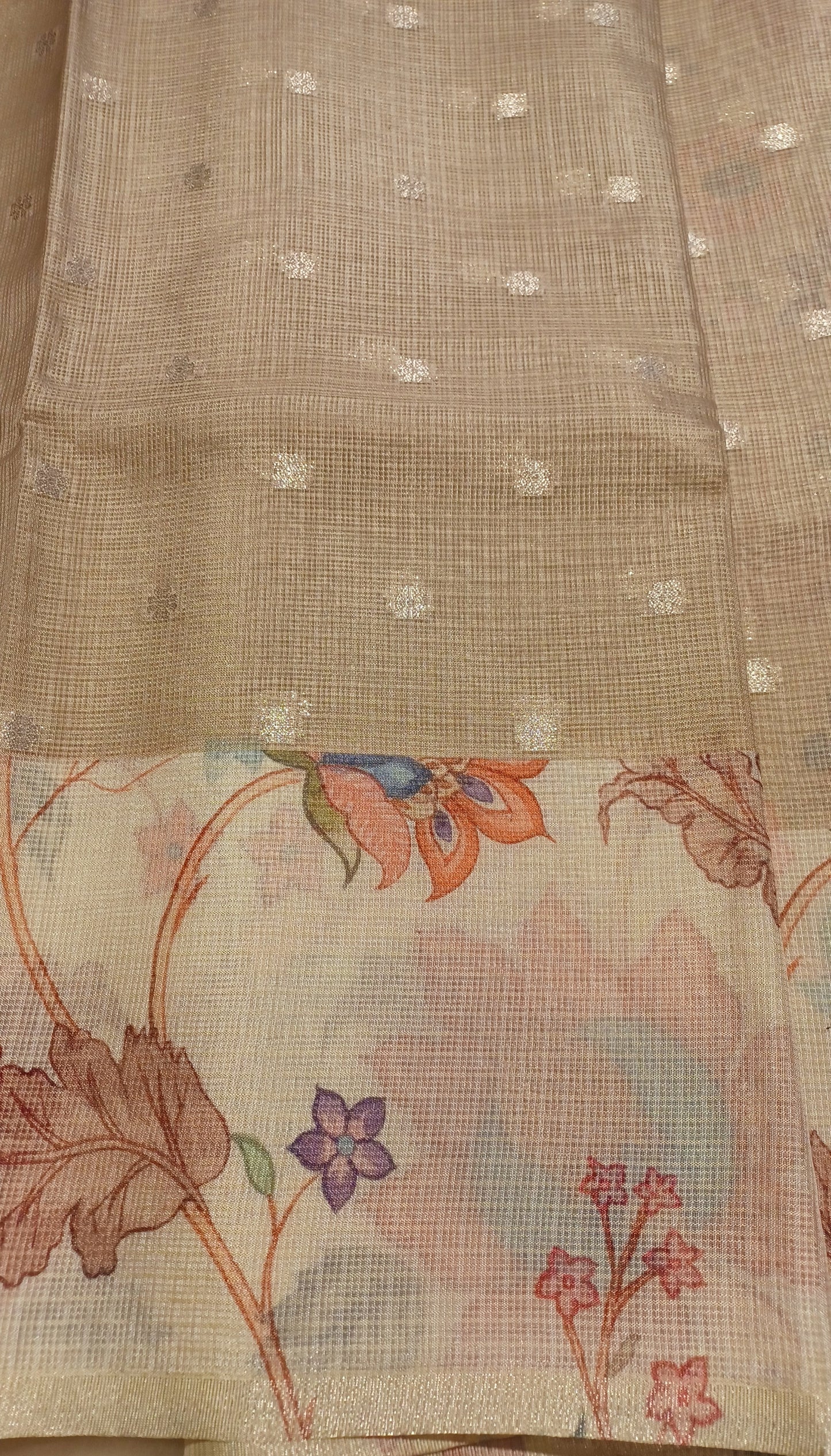 Pastel Taupe Soft Kota Silk (Blended) Digital Print Saree