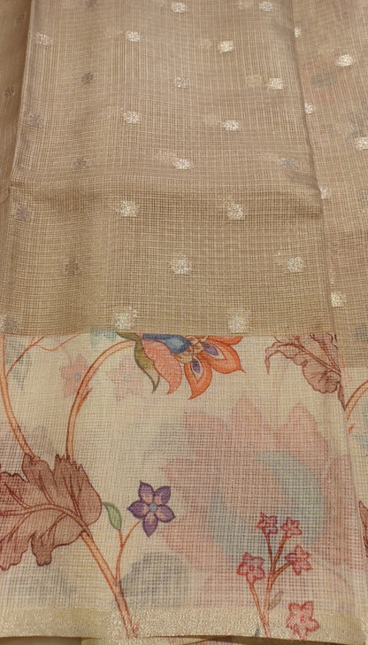 Pastel Taupe Soft Kota Silk (Blended) Digital Print Saree