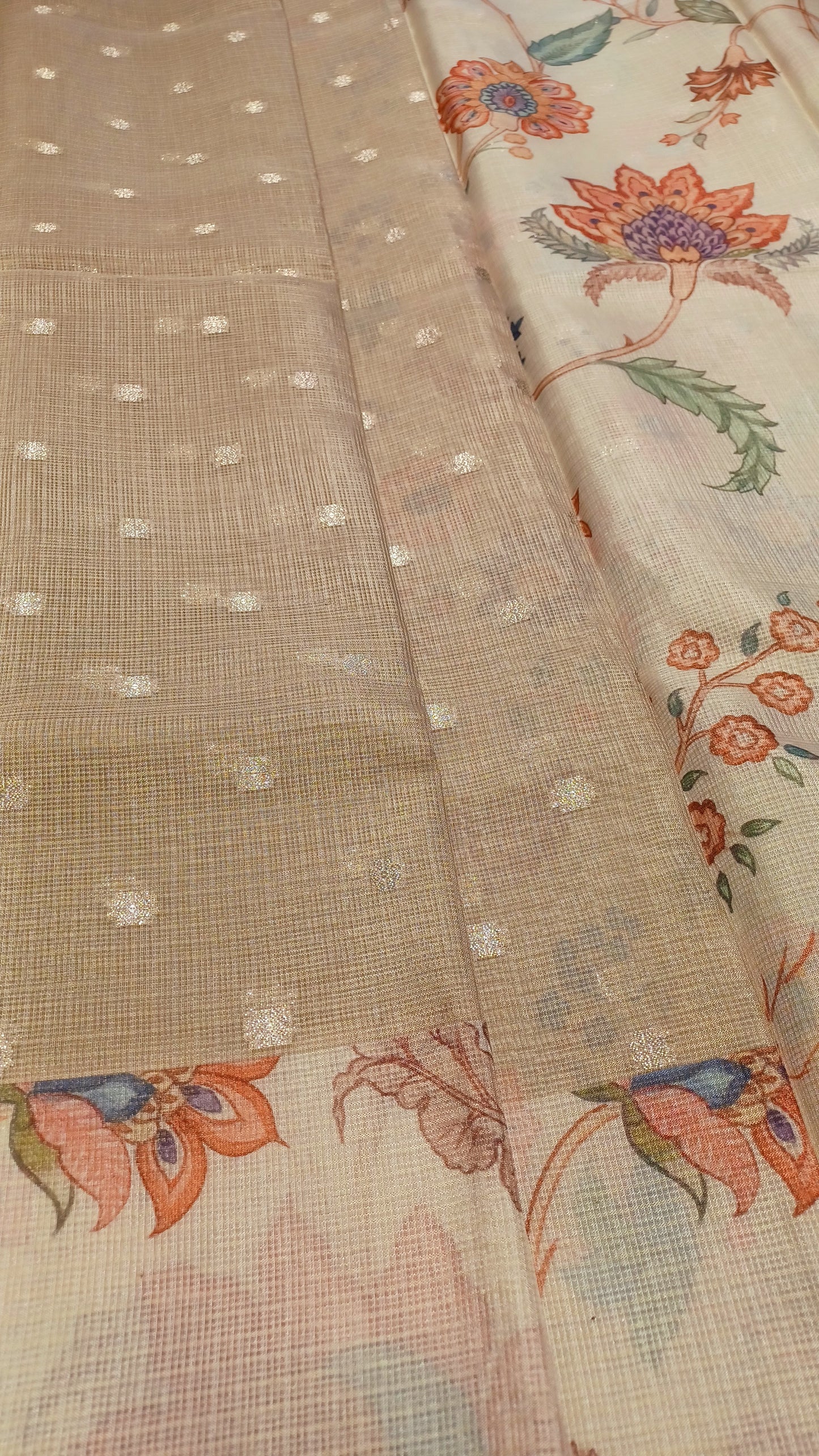 Pastel Taupe Soft Kota Silk (Blended) Digital Print Saree