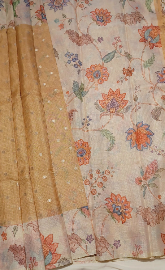 Tan Brown Soft Kota Silk (Blended) Digital Print Saree