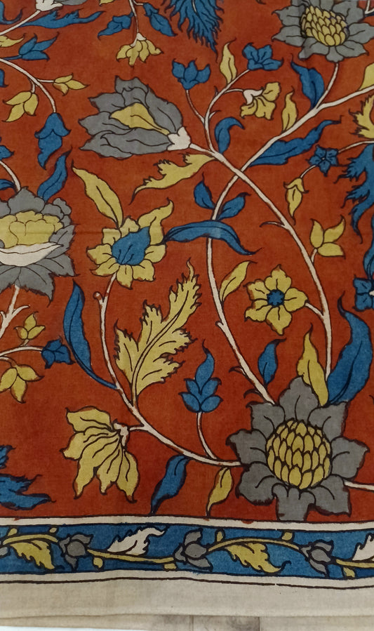 Maroon red SriKalahasti Pen Kalamkari Cotton blouse fabric