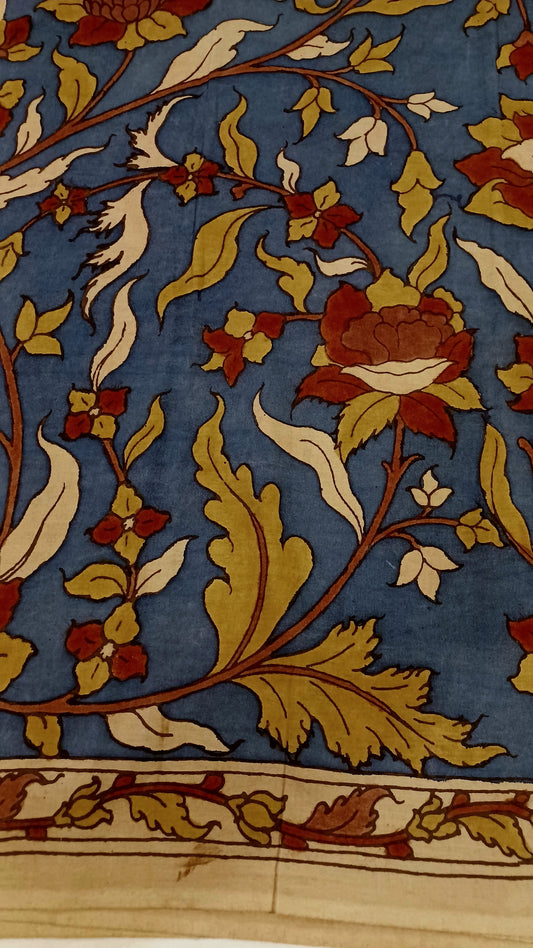 Dark Blue SriKalahasti Pen Kalamkari Cotton blouse fabric