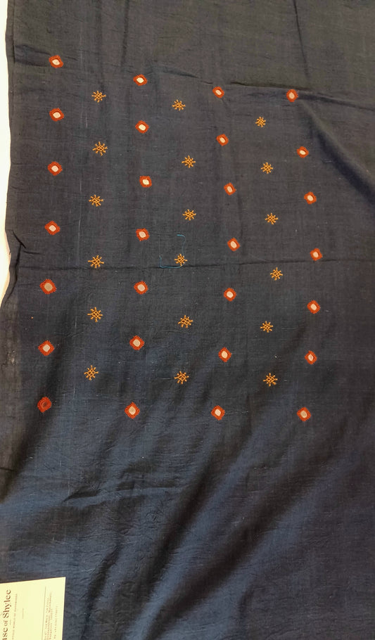 Navy Blue embroidered Ponduru Khadi Cotton blouse fabric