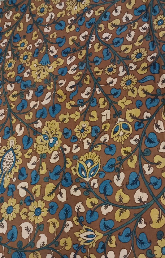 Dark Brown SriKalahasti Pen Kalamkari Cotton blouse fabric