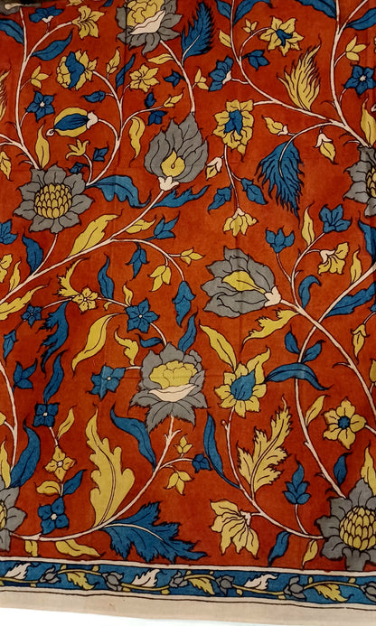 Maroon red SriKalahasti Pen Kalamkari Cotton blouse fabric