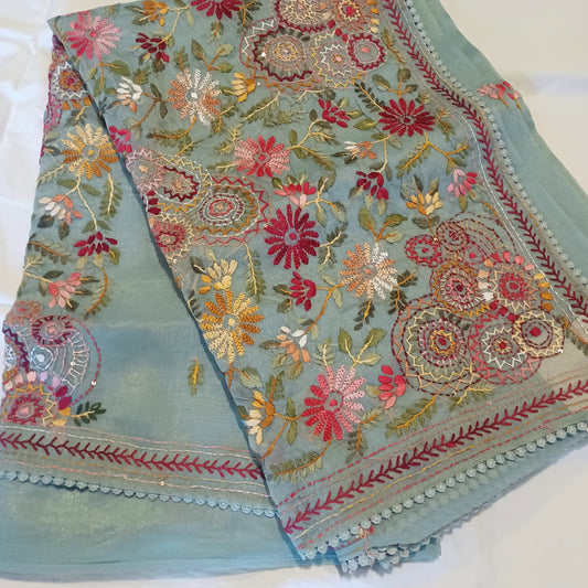 Mint blue Soft Tissue Chanderi Saree