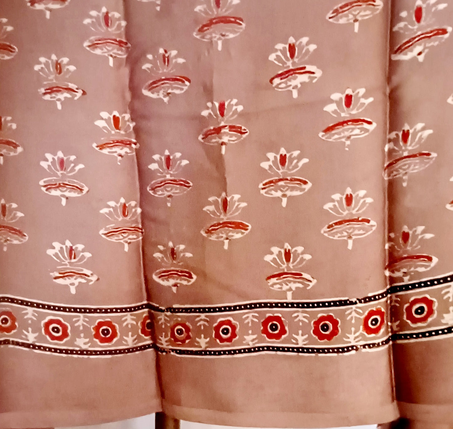 Brown (Taupe) - Modal Silk Ajrakh handblock print saree