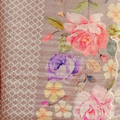 Light Mauve semi Tussar silk saree in digital prints and scallop border