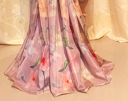 Dusty Pink semi Tussar silk saree in digital print