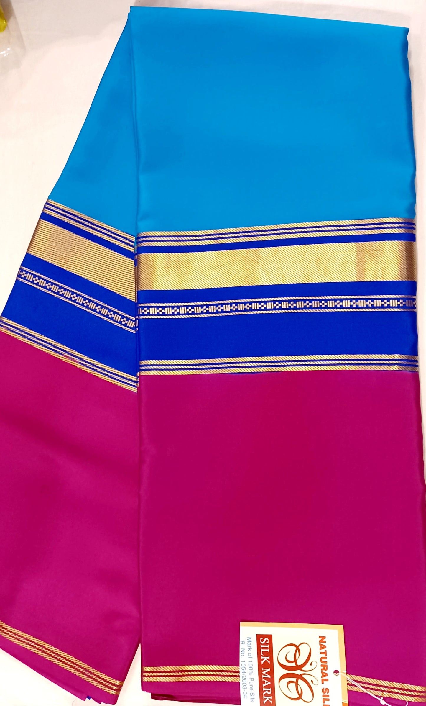 Ananda Blue Premium Bentex 3D Mysore Crepe Pure Silk Saree