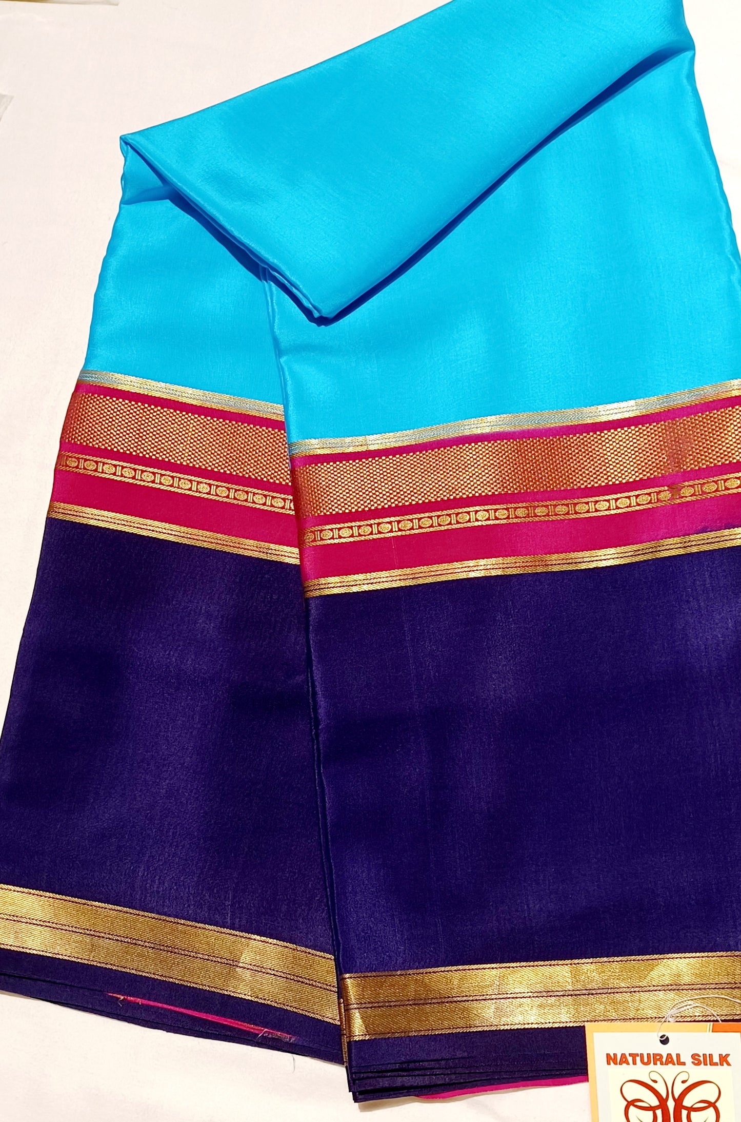 Sky Blue Premium Bentex 3D Mysore Crepe Pure Silk Saree