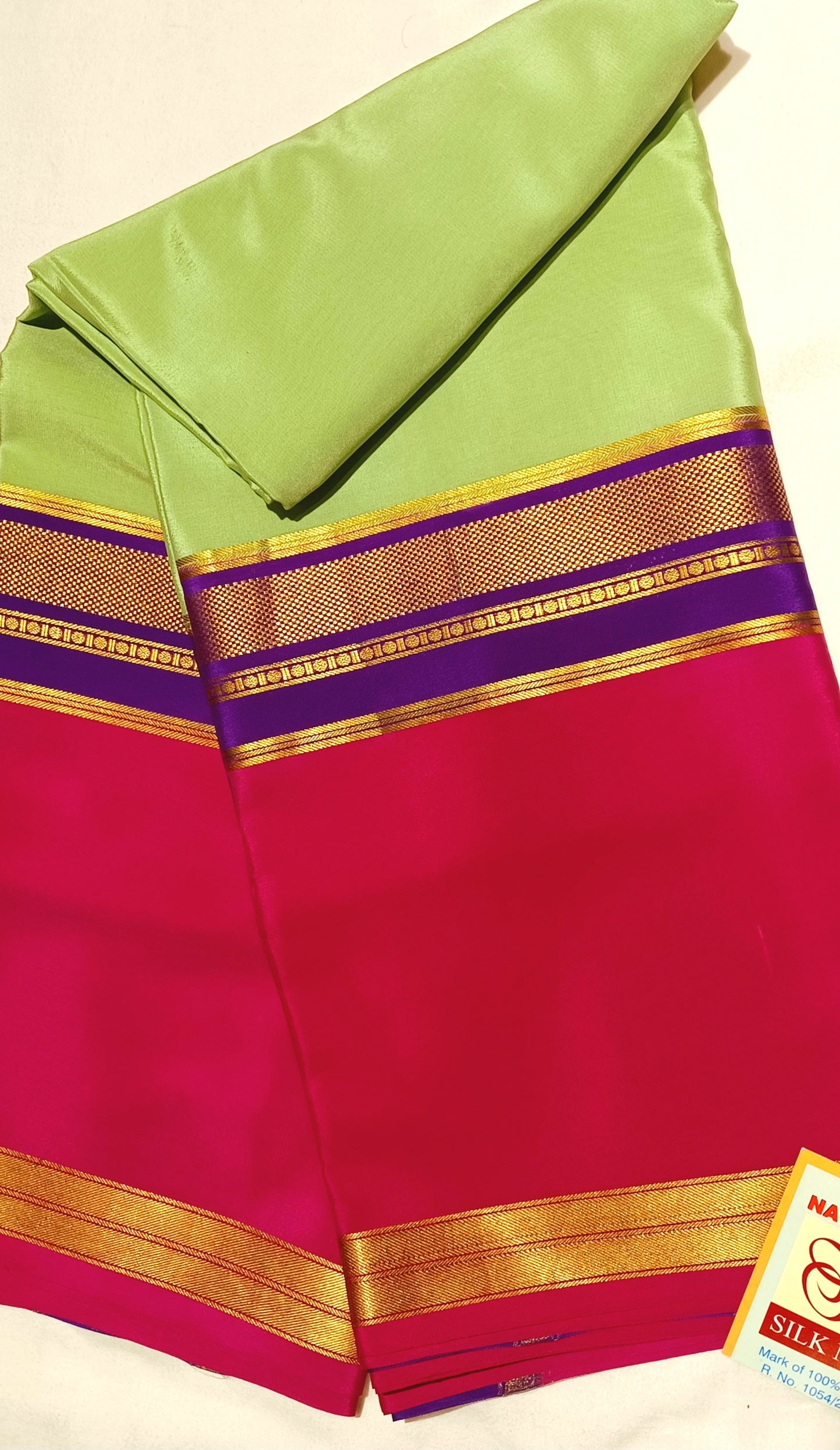 Pista Green Premium Bentex 3D Mysore Crepe Pure Silk Saree