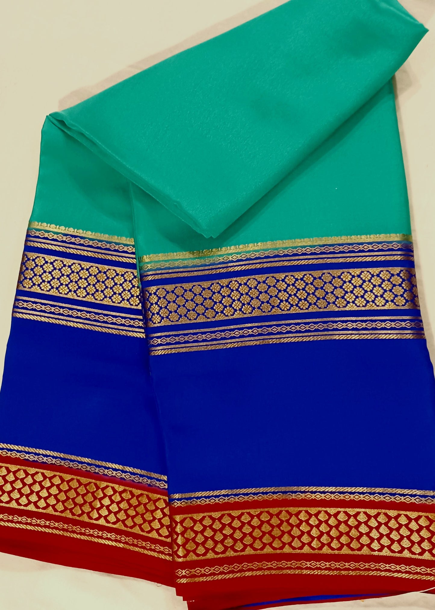 Rama Green Premium Bentex 3D Mysore Crepe Pure Silk Saree