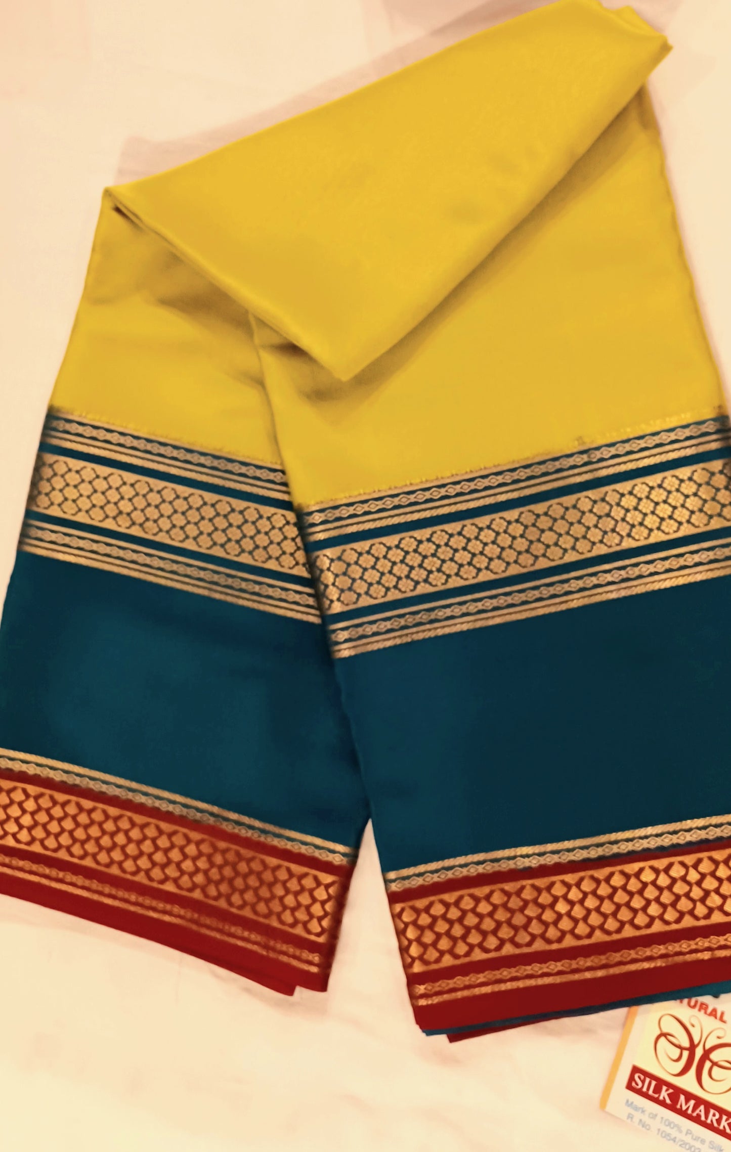 Olive Yellow Premium Bentex 3D Mysore Crepe Pure Silk Saree