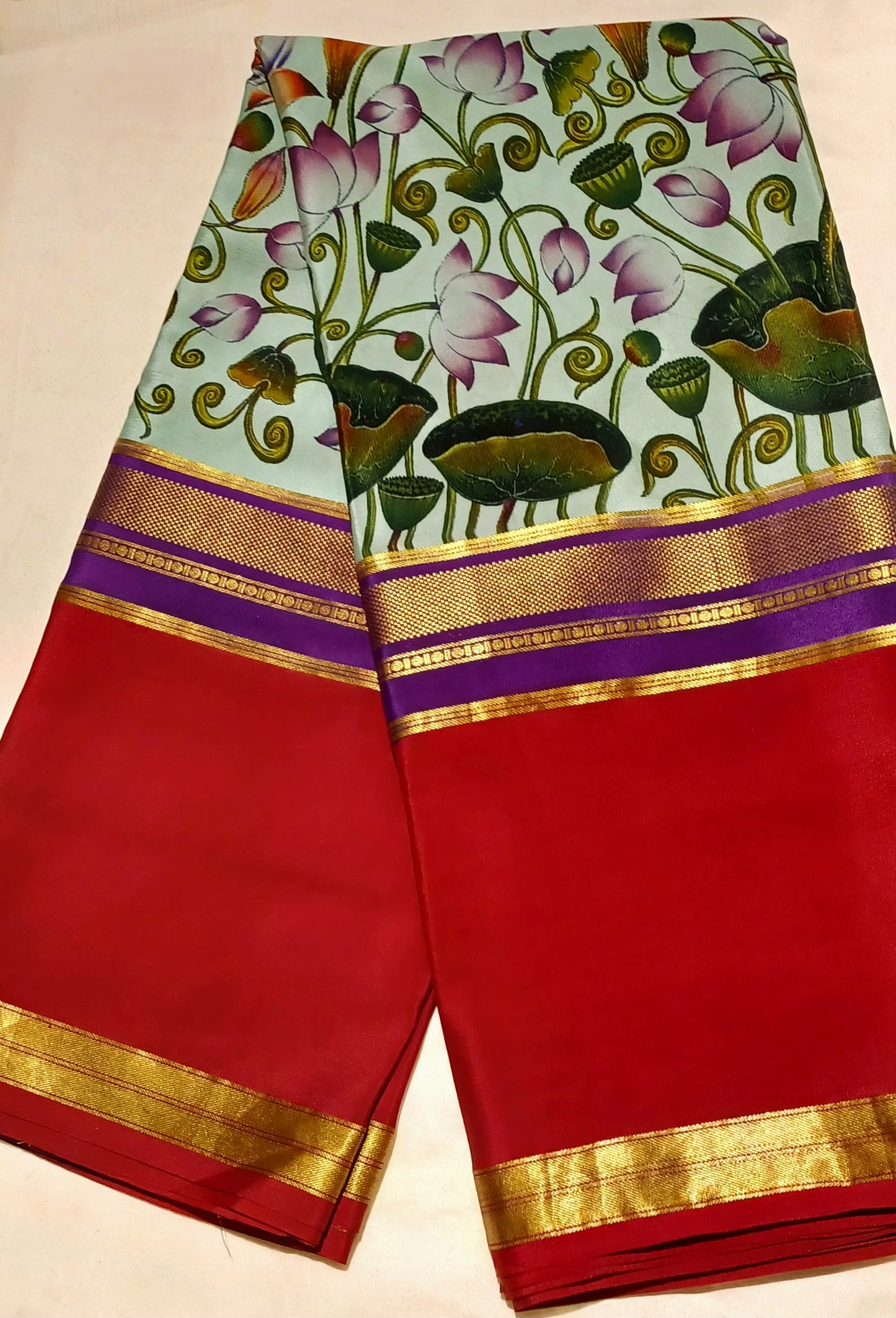 Seafoam Green Digital Print Premium Bentex 3D Mysore Crepe Pure Silk Saree