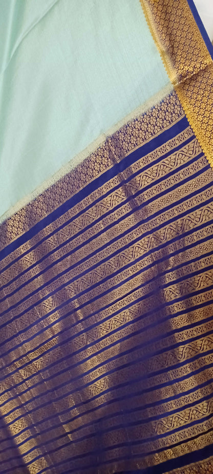 Pale Bluish Grey Pure Silk Mysore Crepe Saree