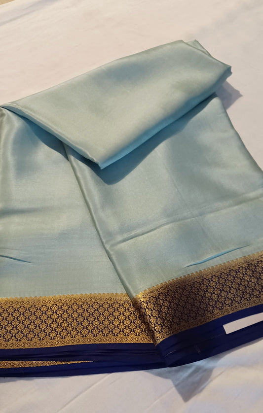 Pale Bluish Grey Pure Silk Mysore Crepe Saree