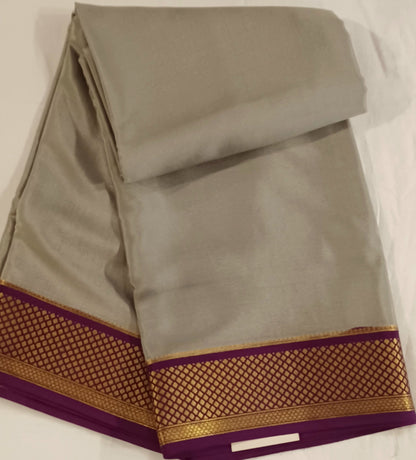 Dark Steel Grey Pure Silk Mysore Crepe Saree