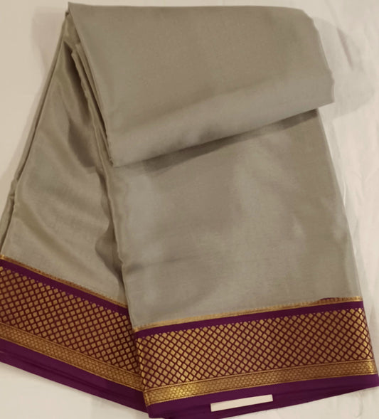 Dark Steel Grey Pure Silk Mysore Crepe Saree