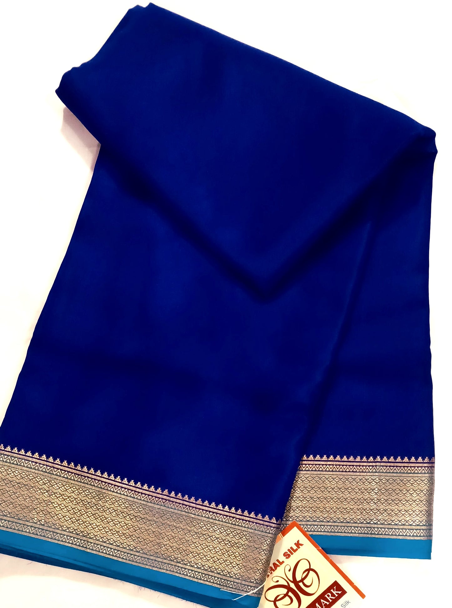 Royal Blue with Light blue border Pure Silk Pure Zari Mysore Crepe Saree