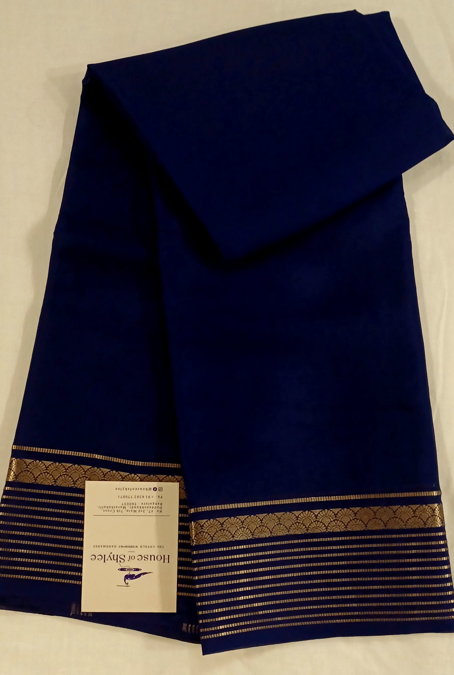Navy Blue Pure Silk Pure Zari Mysore Crepe Saree